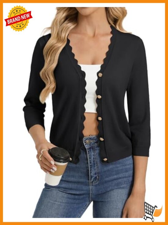 Sweaters - Lightweight 3/4 Sleeve Bolero Shrug Cardigan for Women